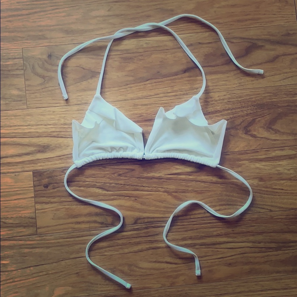 White ruffled triangle bikini top
